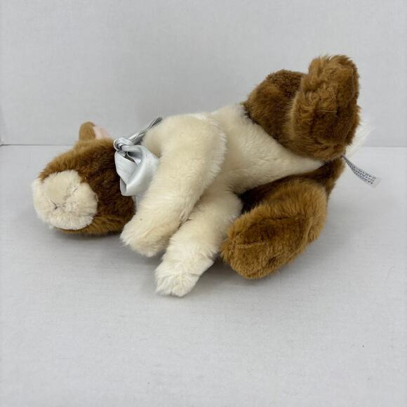 Kids of America Bunny Plush Brown White Crouching Rabbit Satin Bow 10 Inch - Picture 5 of 8